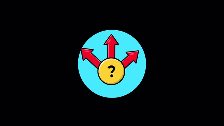 Animeret spørgsmålstegn med røde pile, der viser valgmuligheder
