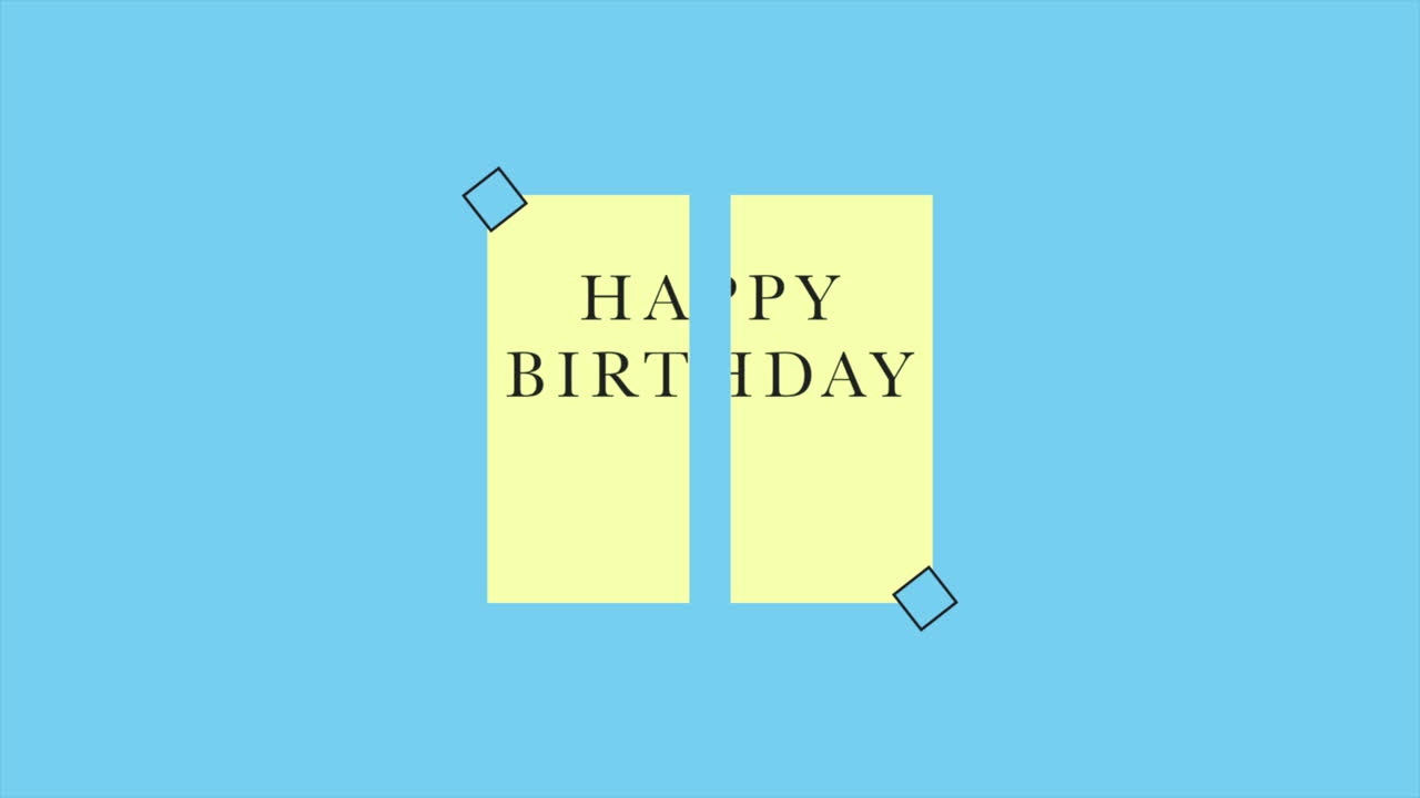 기하학적 모양 1이 있는 파란색 패션 및 미니멀리즘 배경의 애니메이션 소개 텍스트 생일 축하합니다