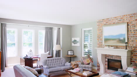 empty furnished sitting room in a family home, tilt shot