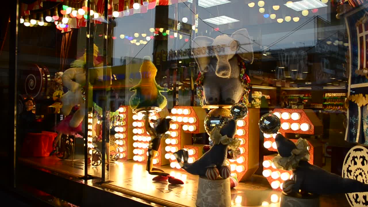 ガラス越しのサーカス。店のショーウィンドウ。