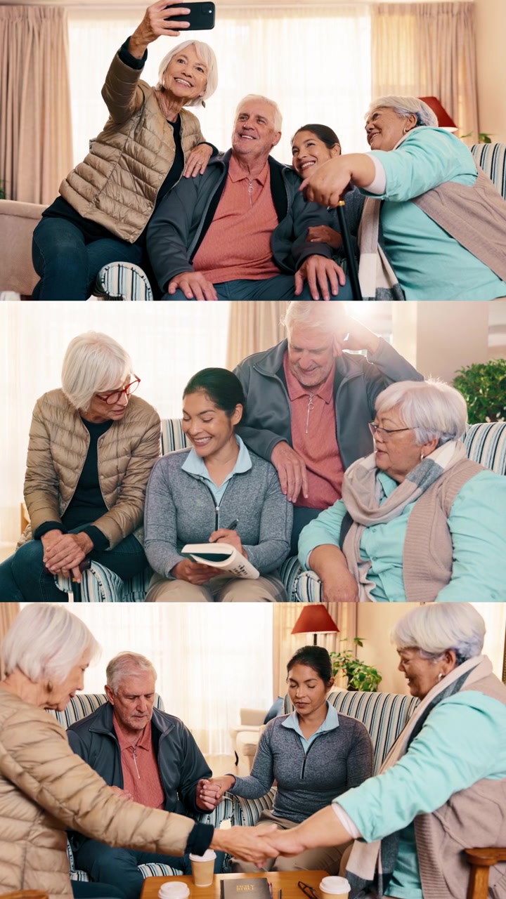 Diverse Group of Seniors and Caregiver Sharing Moments Together