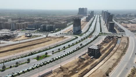 aerial drone shot of complex highway system in bahria town, karachi, pakistan