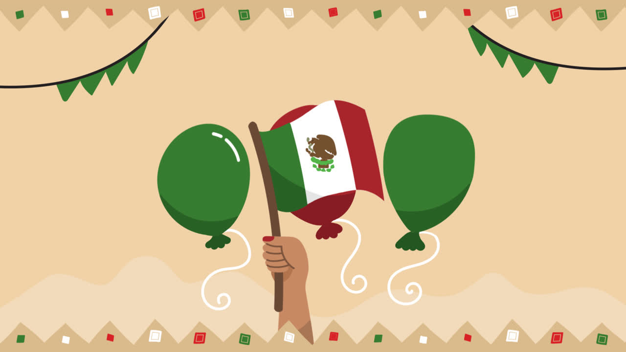 celebración de méxico con globos y bandera