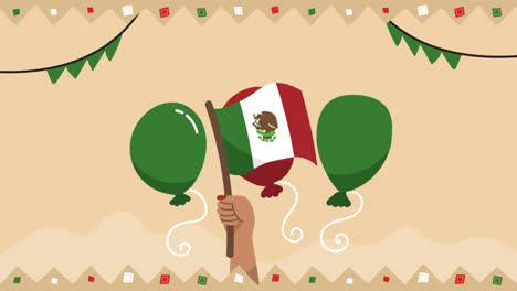 mexico celebration with balloons and flag