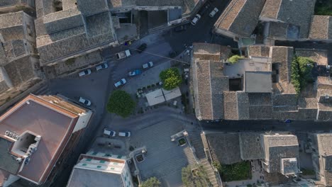 Aerial-view-of-Modica-Alta-Val-di-Noto-Sicily-Old-Baroque-Town-Rooftops-South-Italy