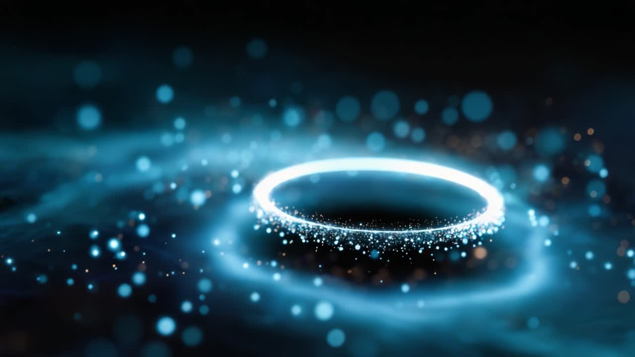 A Mesmerizing Circular Light Formation Surrounded by a Sea of Glowing Particles and Mysterious Energy in a Deep Space Background