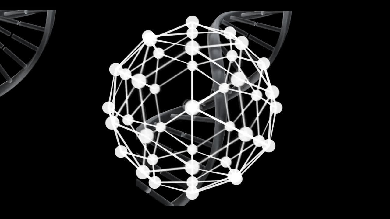 animación de una cadena de adn girando con un globo sobre un fondo negro