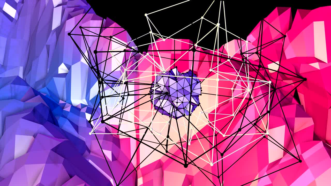 abstracto simple azul rojo baja poli superficie 3d como paisaje surrealista. fondo de movimiento poli bajo geométrico suave con polígonos rojos azules puros. fondo de bucle sin costuras 4k fullhd con gradiente azul rojo