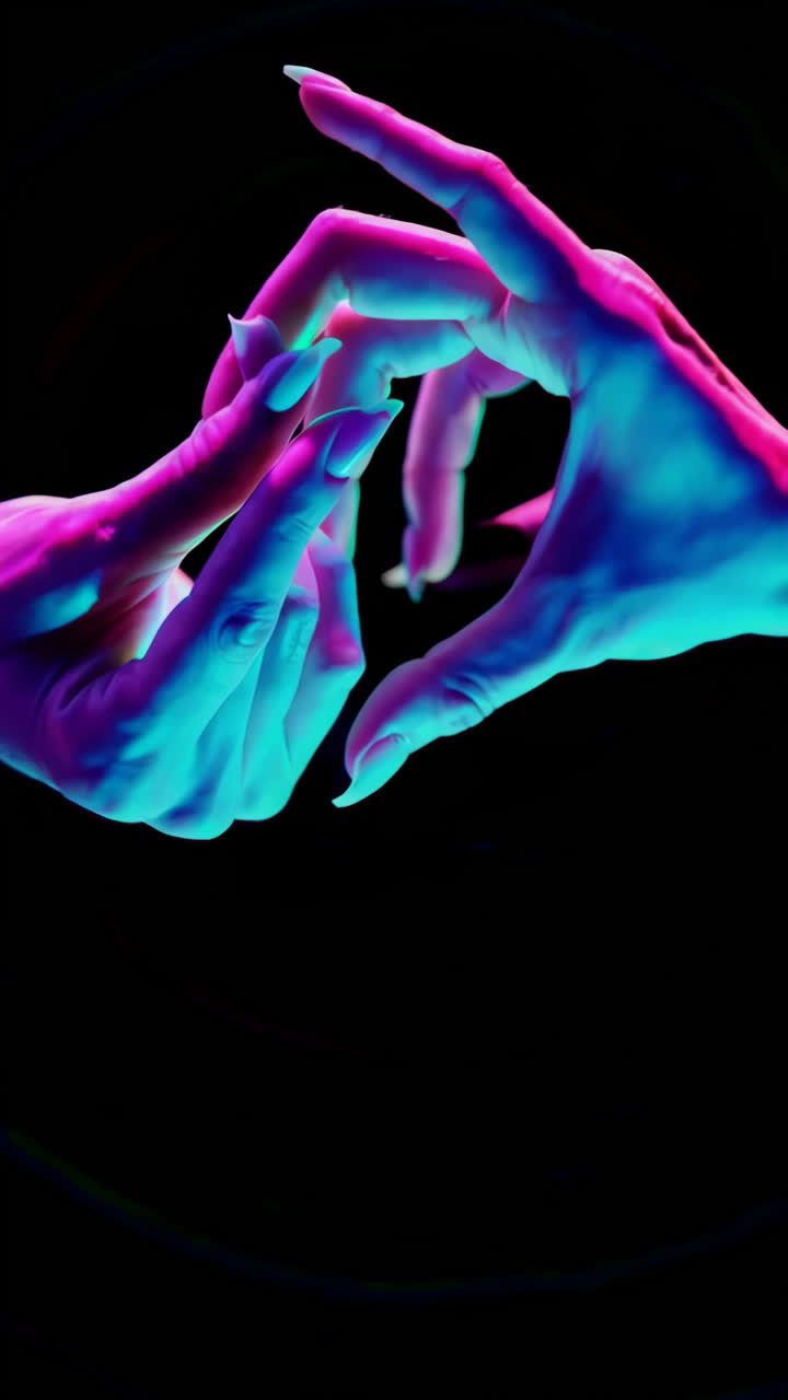 Neon Hands Reaching and Connecting