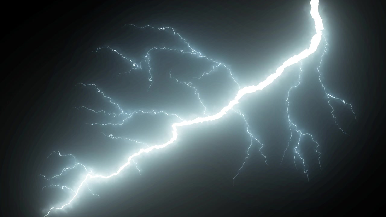 Fulmini Drammatici con Lampi Luminosi su Sfondo Nero.