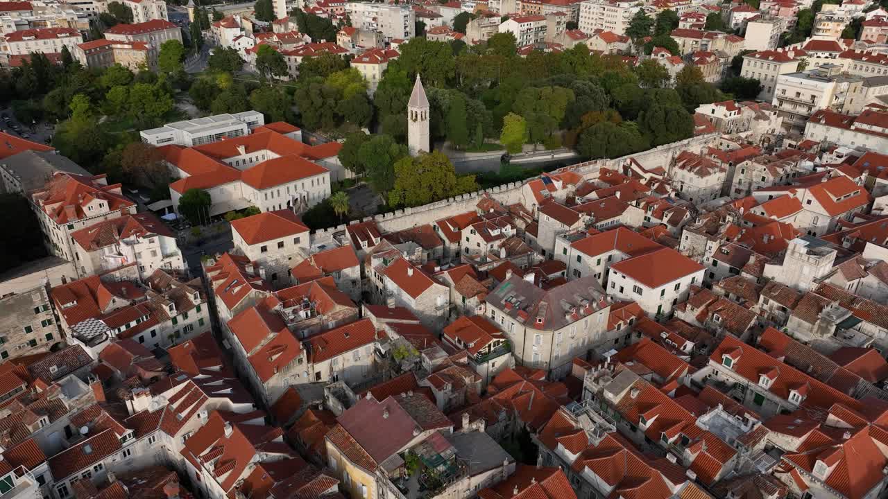 Rotation over the city of Split situated on a small peninsula on the eastern shore of the Adriatic Sea, Croatia.