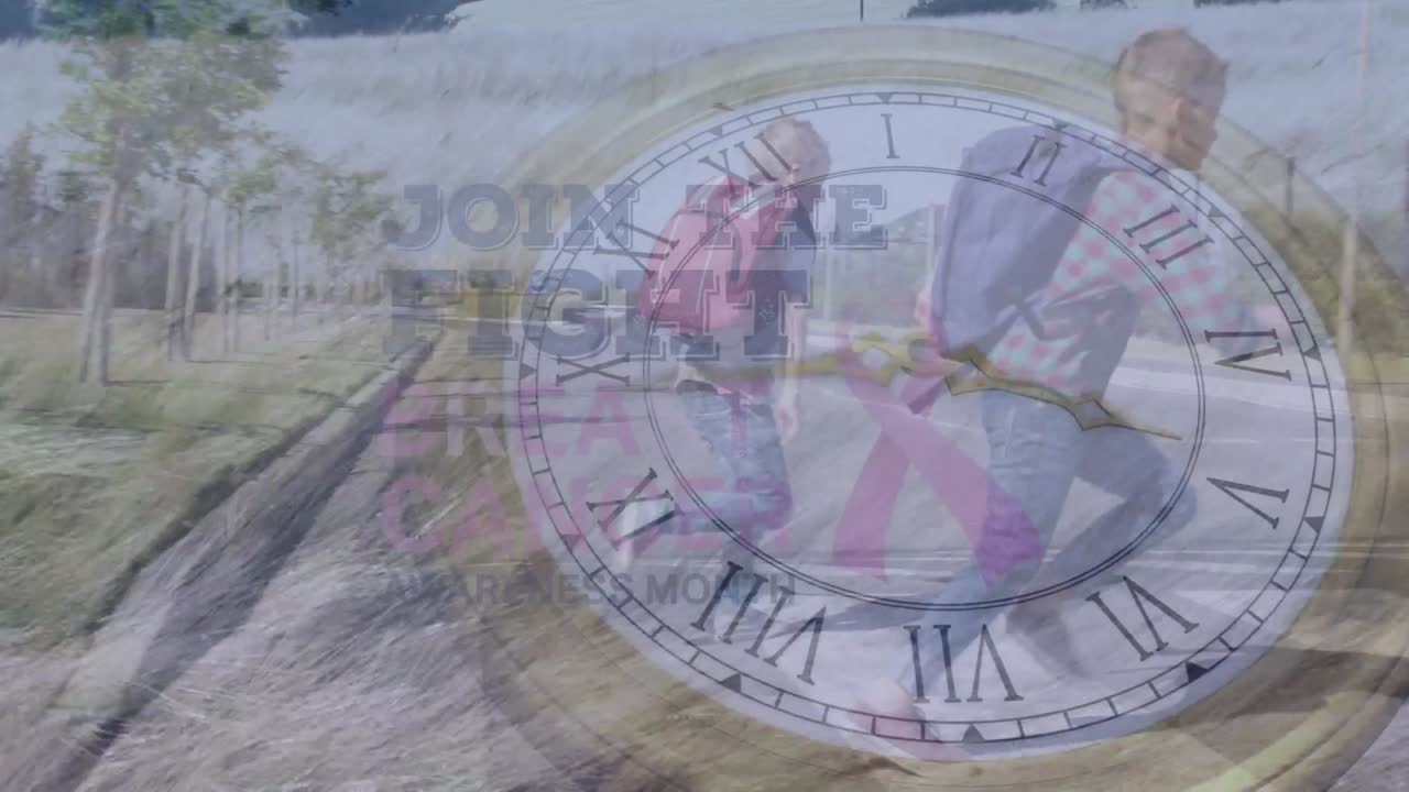 анимация часов, движущихся над различными школьниками, бегущими