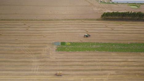 Vista-Panorámica-Aérea-De-Las-Tierras-De-Cultivo-Durante-La-Cosecha---Toma-De-Drones