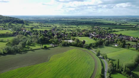 Aerial-View-Elmley-Castle-Village-North-Cotswolds-UK-Landscape-Spring-Season-Worcestershire