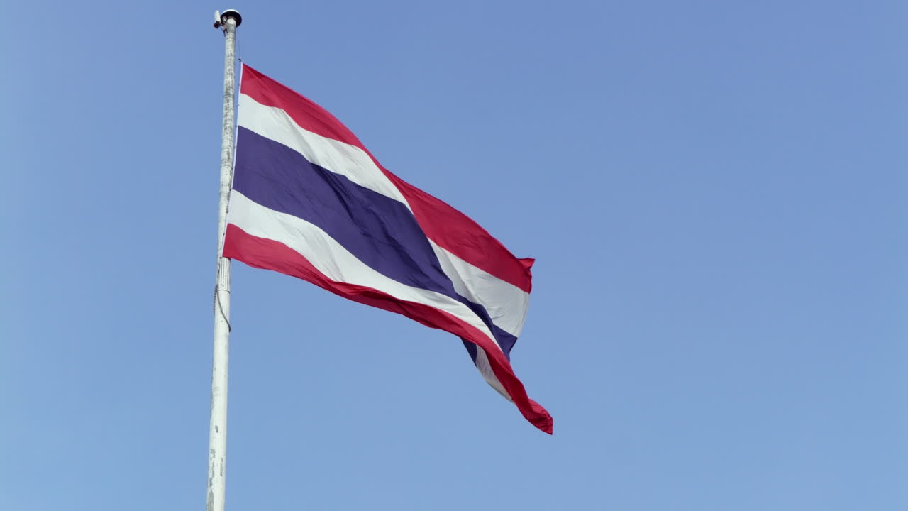 Thai Flag Waving in the Blue Sky