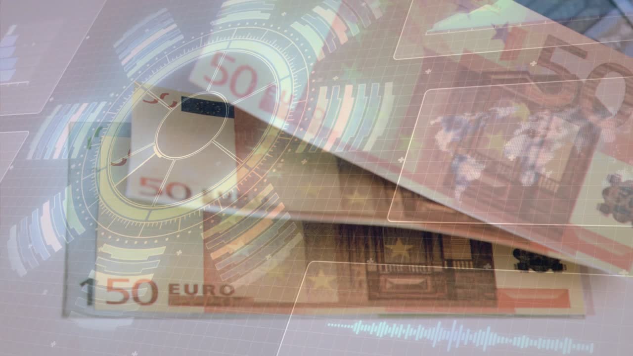 Banconota in primo piano che scorre a destra dopo l'apparizione dell'HUD, con anello pulsante e sovrapposizioni che si spostano per rivelare il valore.