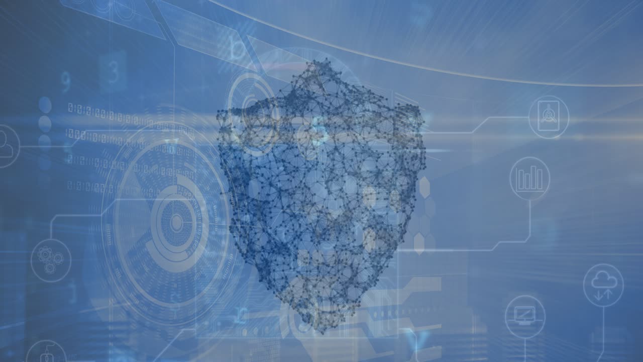 Animation of digital shield over scanning an data processing on digital screen