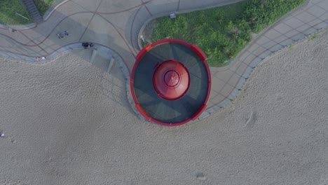 umhlanga lighthouse on the sandy coast, south africa, top down aerial view