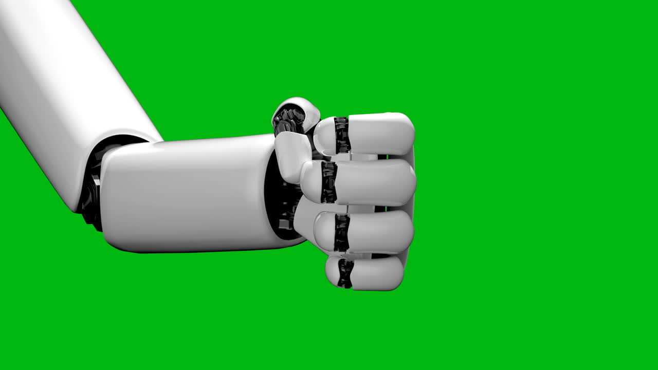 mano de robot en fondo blanco y pantalla verde generada por renderización 3d.