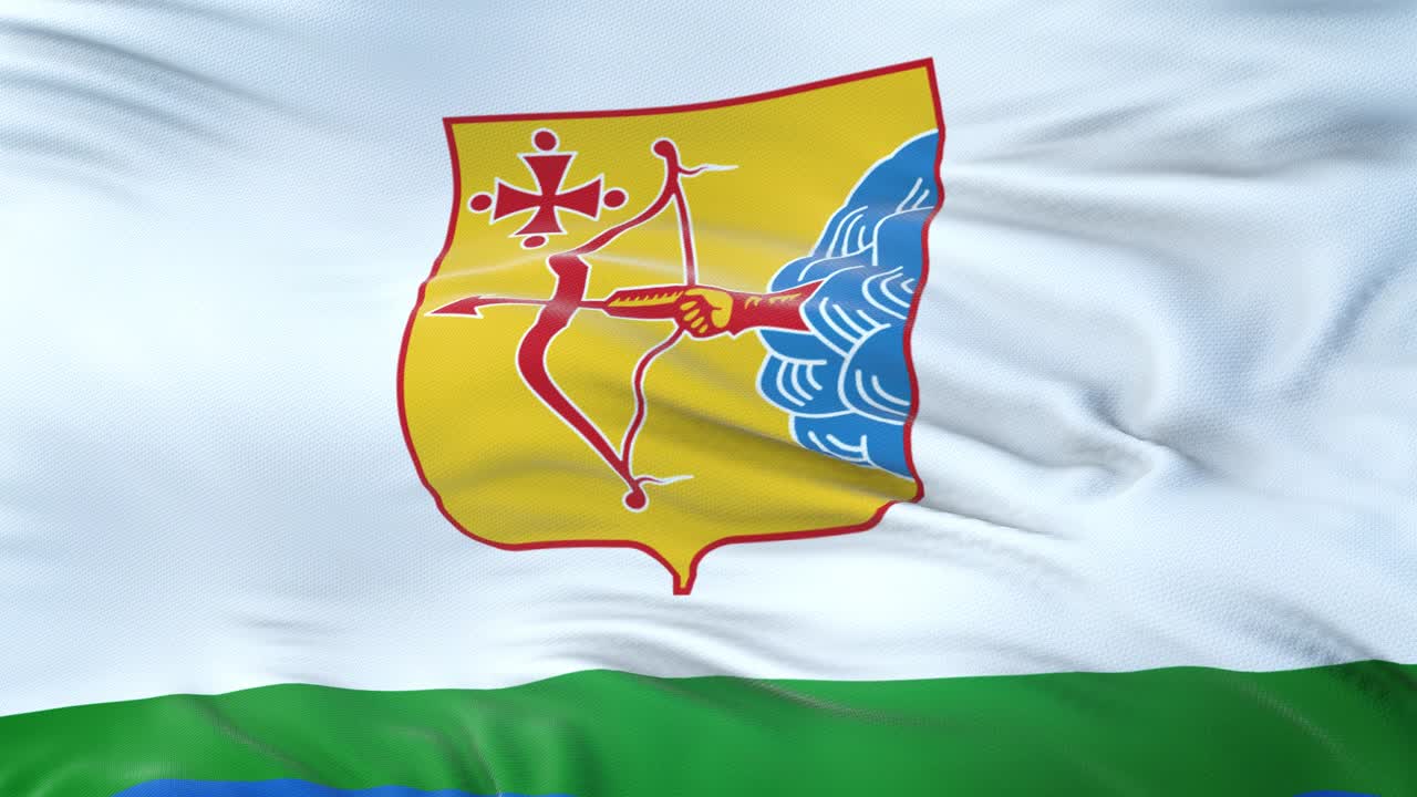 Kirov oblast (Federal subject of Russia) flag waving in the wind with highly detailed fabric texture. Seamless loop