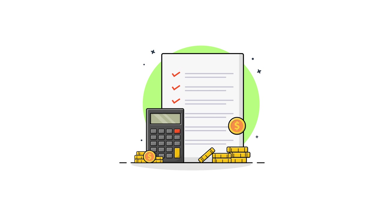 Animated Financial Accounting Concept with Calculator and Coins