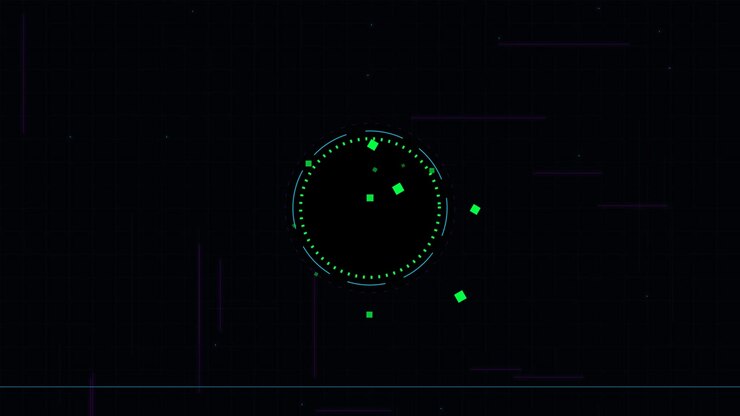 Futuristic Digital HUD Interface with Rotating Circular Elements