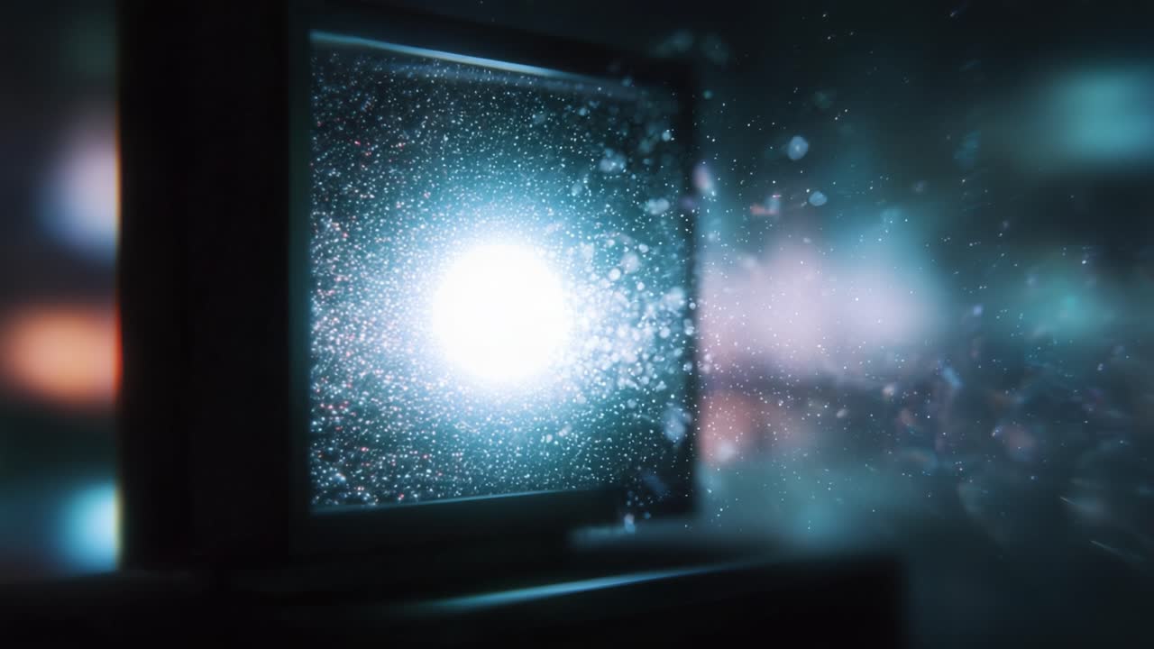 魅惑的な宇宙の世界を垣間見る：ビンテージテレビから放たれる躍動的な輝きと煌めきを探り、異世界の視点を捉える