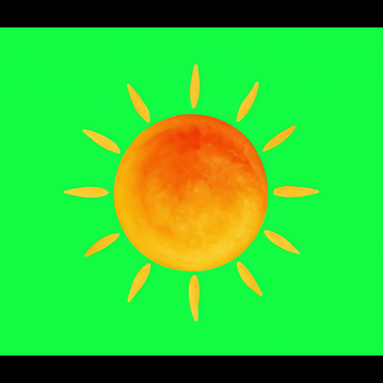 Vibrant watercolor sun illustration animation isolated asset, transparent 4K video, alpha channel