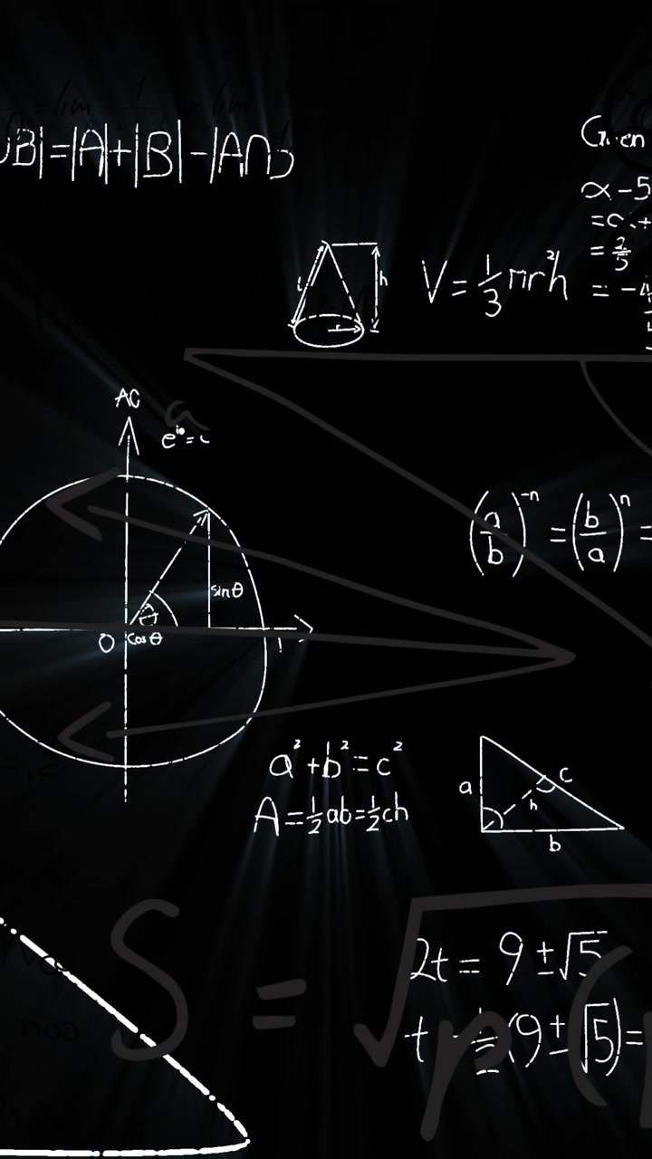 Animazione di equazioni matematiche su sfondo nero