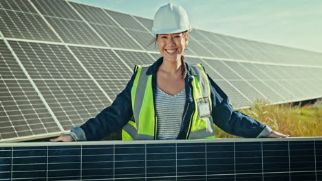 asian engineer woman, solar panel