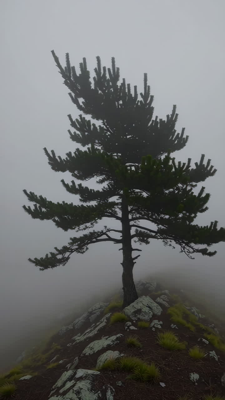 Misty Mountain Top with Pine Tree