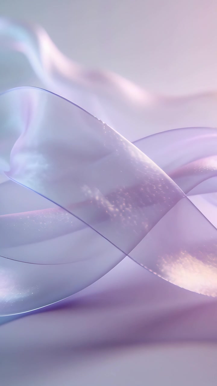 Vertical video: Playback starting, silk ribbons flowing in soft gradient, layering with sparkles