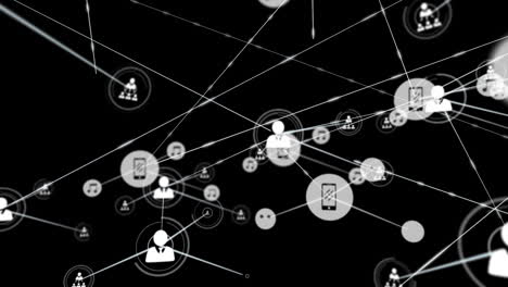 animación de redes de conexiones con iconos sobre fondo negro