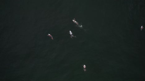 Vista-De-Pájaro-De-Los-Surfistas-Remando-Hacia-Las-Olas-En-La-Playa-De-Santa-Teresa-En-Costa-Rica