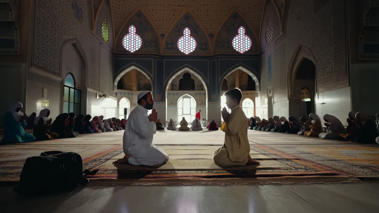 Muslims Praying in a Grand Mosque