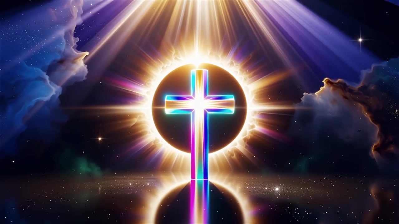 Croce Cristiana Luce Celestiale Sfondo per il Culto.