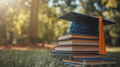 graduation cap on a stack of books