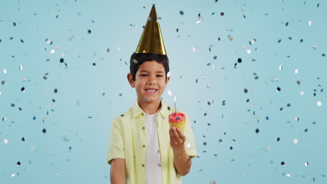 Feliz-Cumpleaños,-Niño-Y-Retrato-Con-Confeti