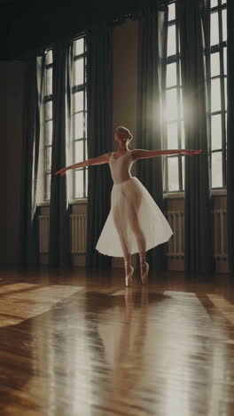 a ballerina dancing gracefully in a sunlit studio