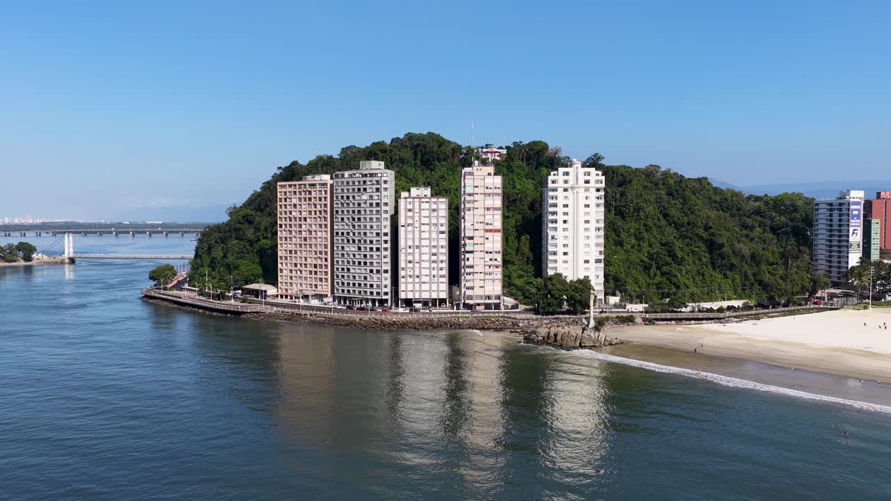 Barbosas Hill At Sao Vicente In Sao Paulo Brazil. Beach Landscape. Downtown Seascape. Travel Destination. Barbosas Hill At Sao Vicente In Sao Paulo Brazil. Tourism Skyline