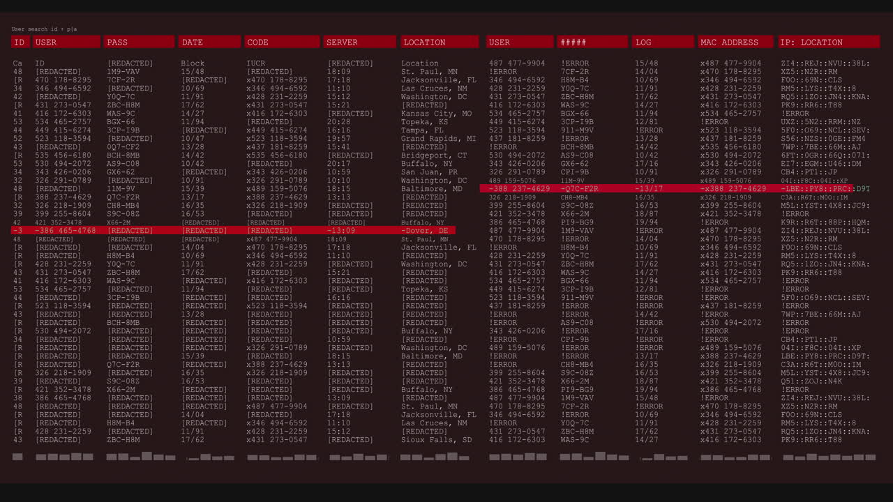 Animation of data processing on grey and red computer screen