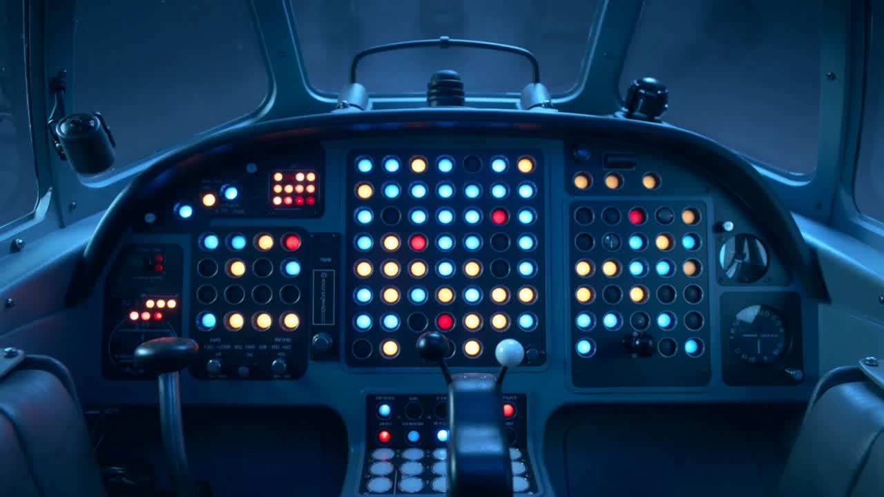 Dimming cockpit panel lights extinguishing during power loss, with throttle quadrant and yokes