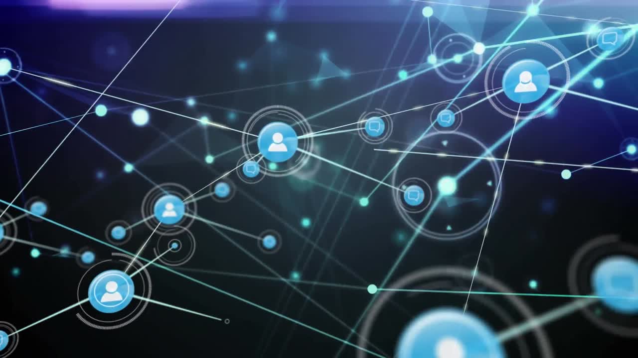 animación de redes de conexiones con iconos sobre fondo negro