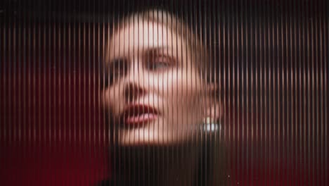 woman behind a glass panel