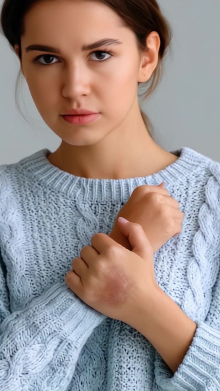 A Young Woman with a Thoughtful Expression in a Cozy Blue Sweater, Captured in Two Stages that Highlight Her Emotions and Natural Beauty