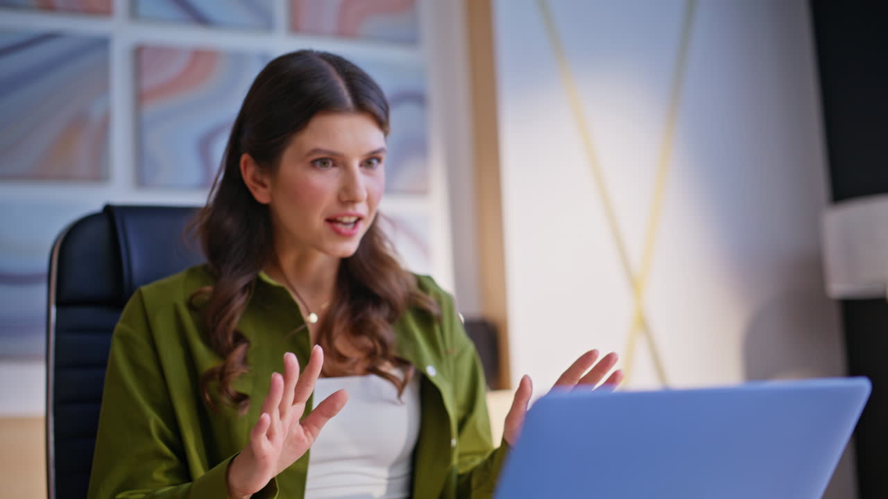 Woman on Video Call in Office Setting