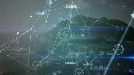 animación de la red de conexiones con procesamiento de datos sobre el paisaje