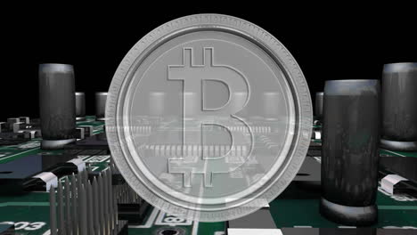 digital composite of cryptocurrency and a circuit board