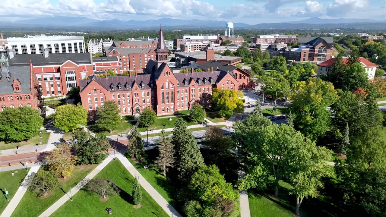 aerial pullout from the University of Vermont in Burlington Vermont