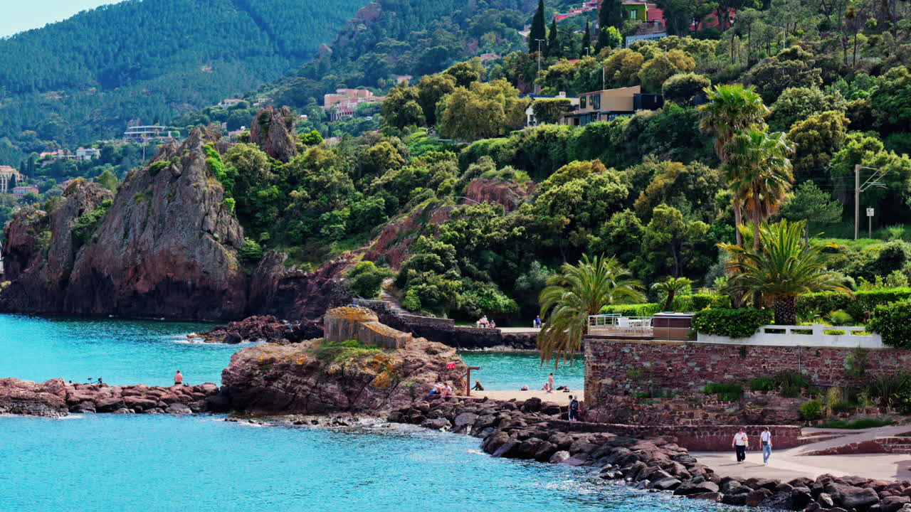 View of the Chateau de la Napoule Castle in Mandelieu-La Napoule, France on the shore of the Mediterranean Sea